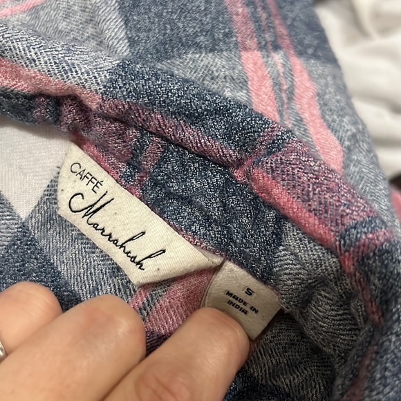 Cafe Marrakesh Flannel Button Down High Low Shirt Sz S - Picture 7 of 8